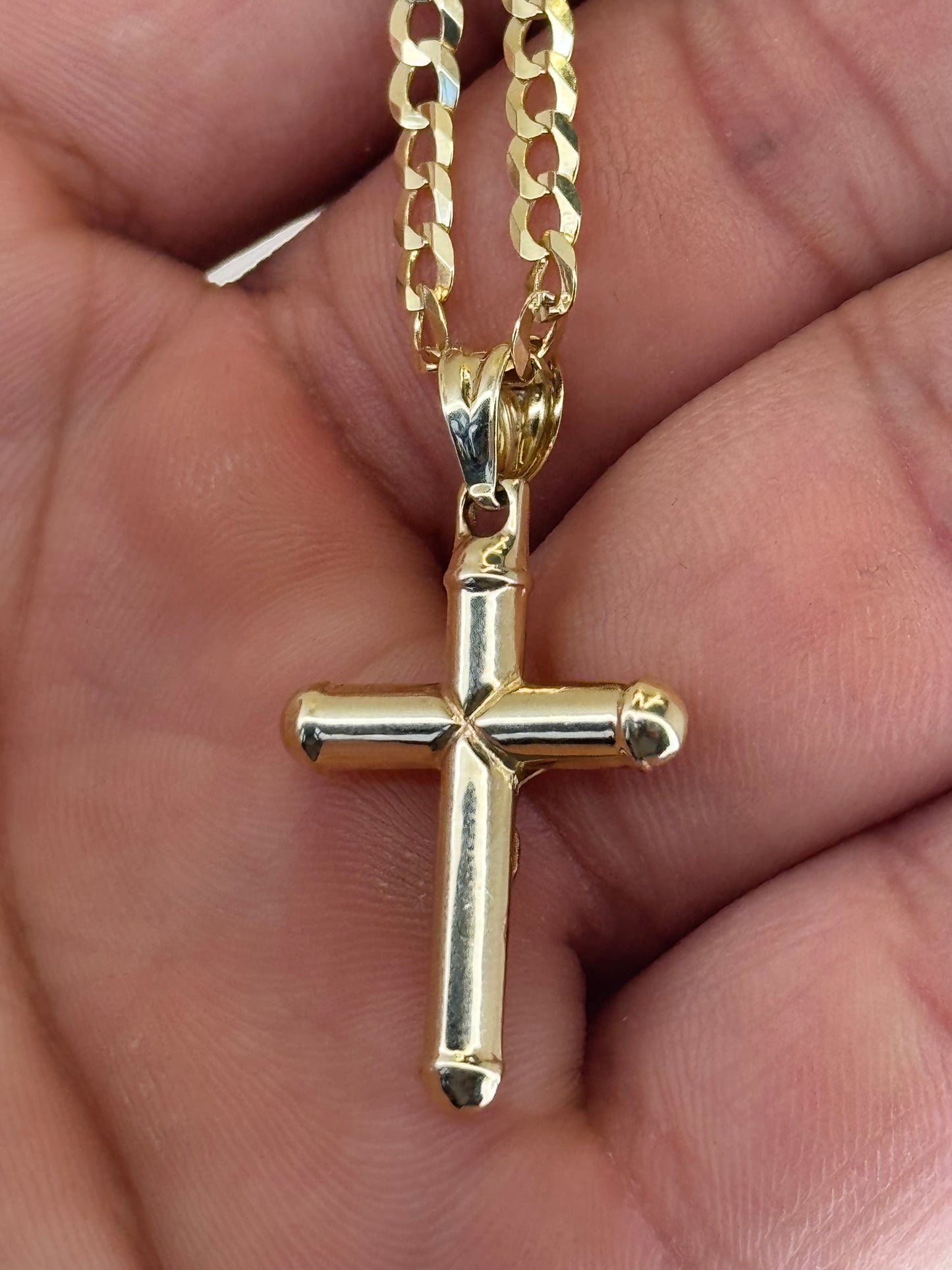 14k Gold curb link with cross