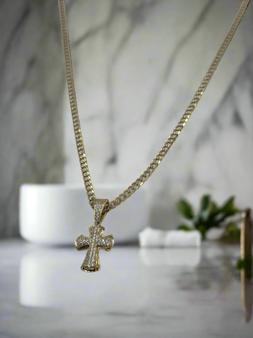14k gold Cuban link for with cross pendant