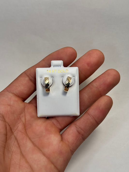 14k gold 2 tone round earrings for men