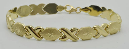 14K Real Yellow Gold "Hugs & Kisses" Bracelet