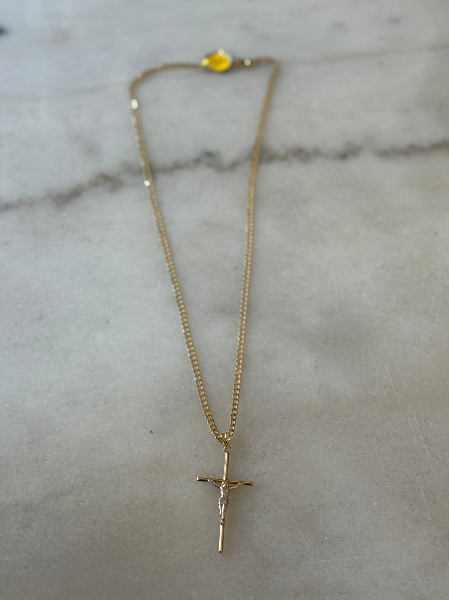 14K Gold Curb Link Chain with Crucifix for Men