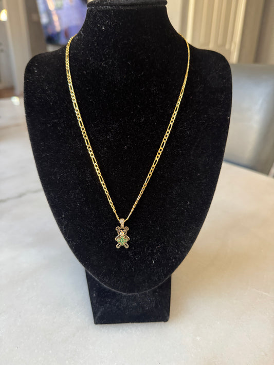 14K Gold Figaro Chain with Teddy Bear – Sweet elegance for her