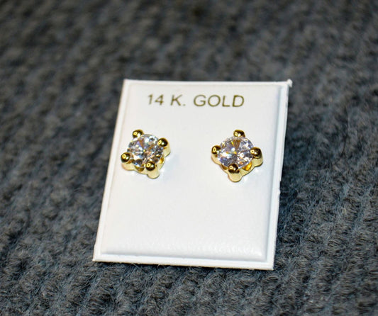 14K Solid Gold Cubic Zirconia Square Stud Earrings