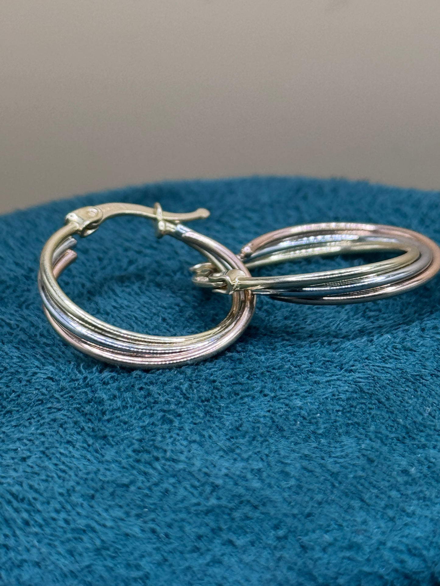 14K Tri Tone Gold Hoop Earrings – White Yellow Rose Gold Hoops, Dainty Everyday Earrings for Women