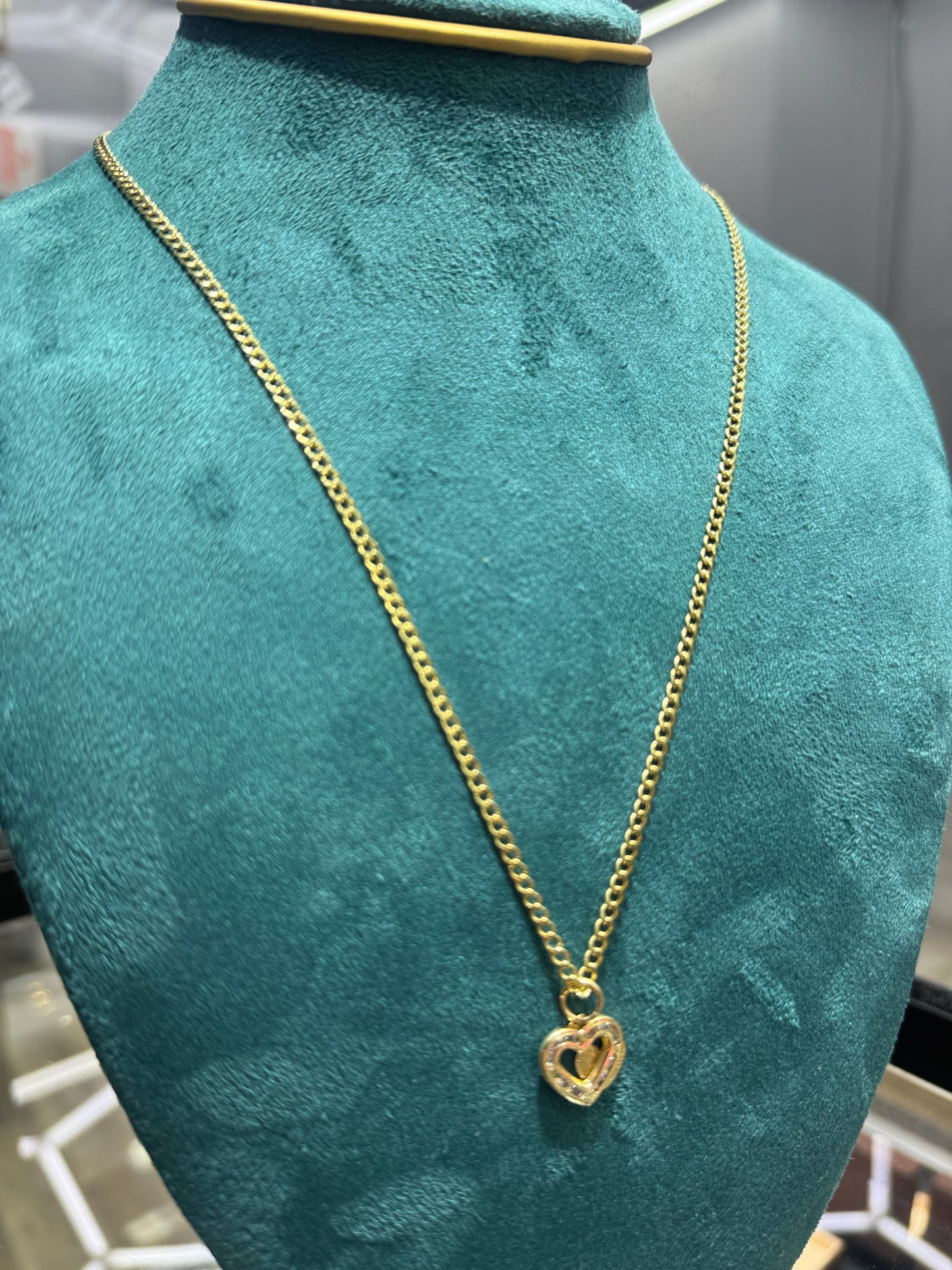 Women’s necklace 14k Gold Miami Cuban with Heart Pendant 18”