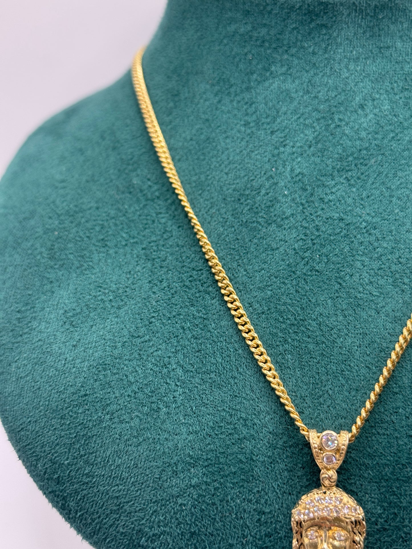 14K Gold Miami Cuban Link Necklace with Jesus Face Pendant – 24”