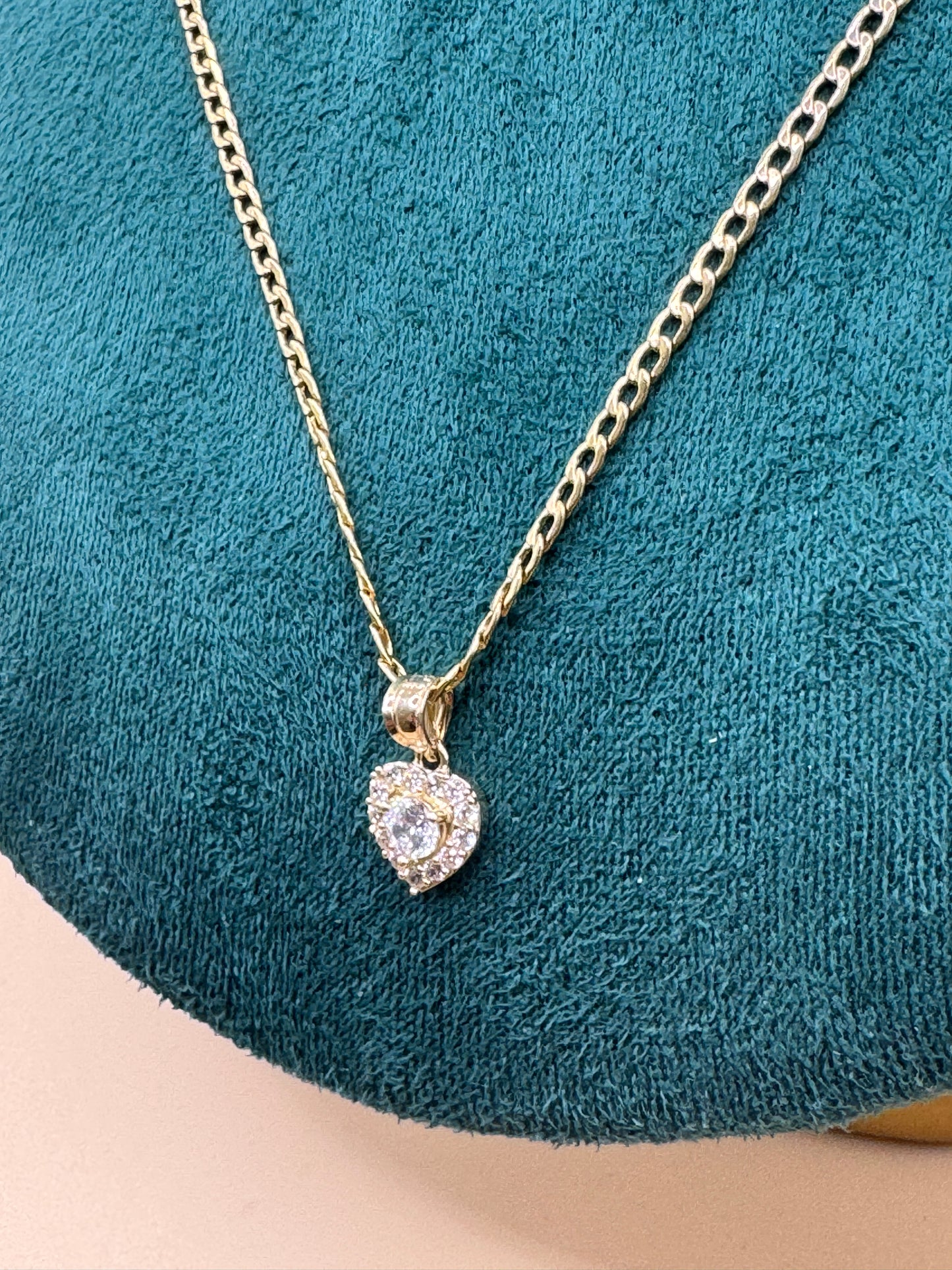 14K Gold Curb Link Chain – 20” with CZ Heart Pendant for her