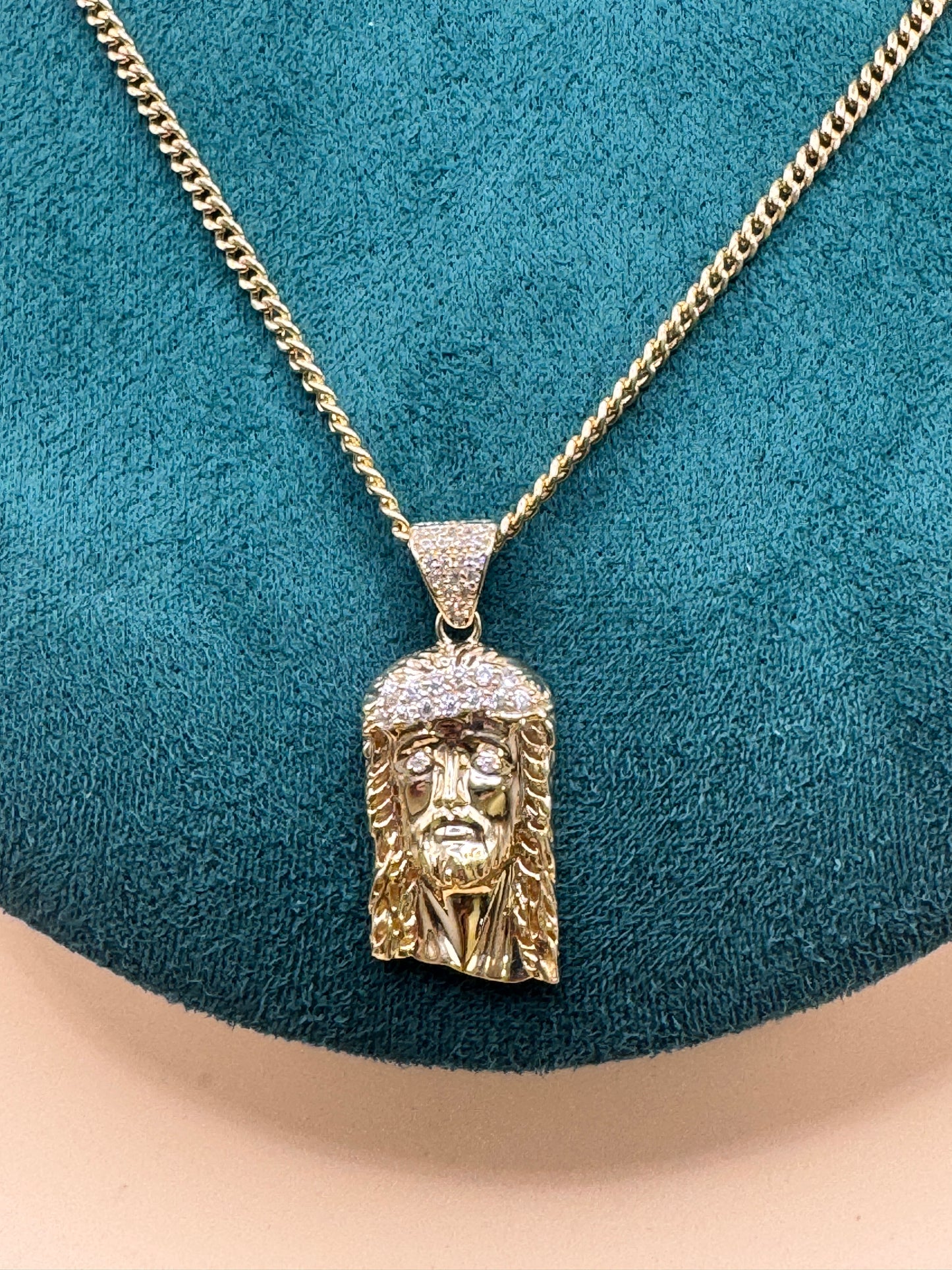 14K Gold Miami Cuban Link Chain 22” with Jesus face Pendant – Real Gold Necklace 10–13g, Religious Jewelry for Men