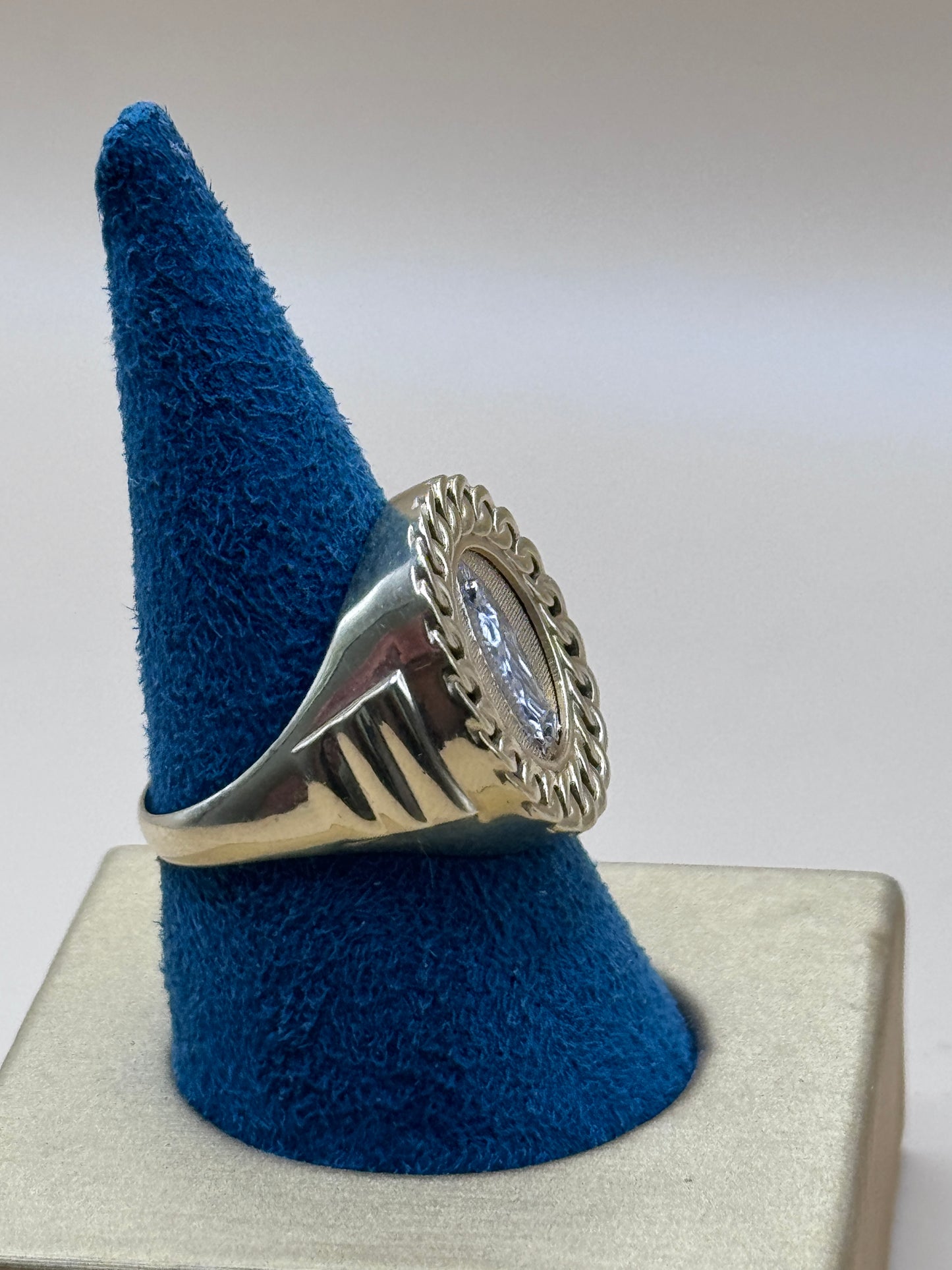 14K Two Tone Gold Virgin Mary Ring Size 10.5 – Unisex Religious Ring, Real Gold Faith Jewelry