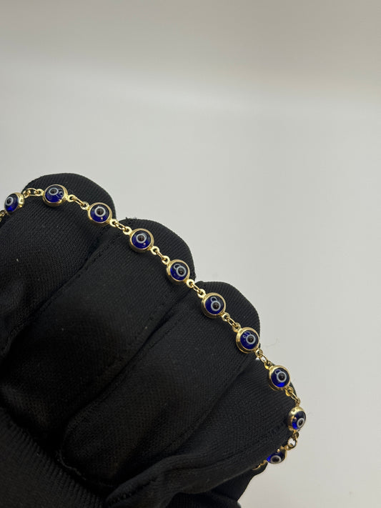 14K Gold Evil Eye Bracelet – Stylish Protection 8” long for women
