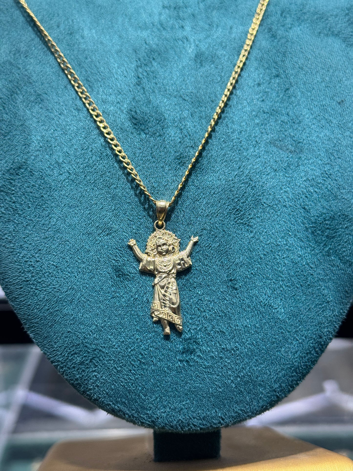 14K Gold Divine Child Pendant with Curb Link Chai