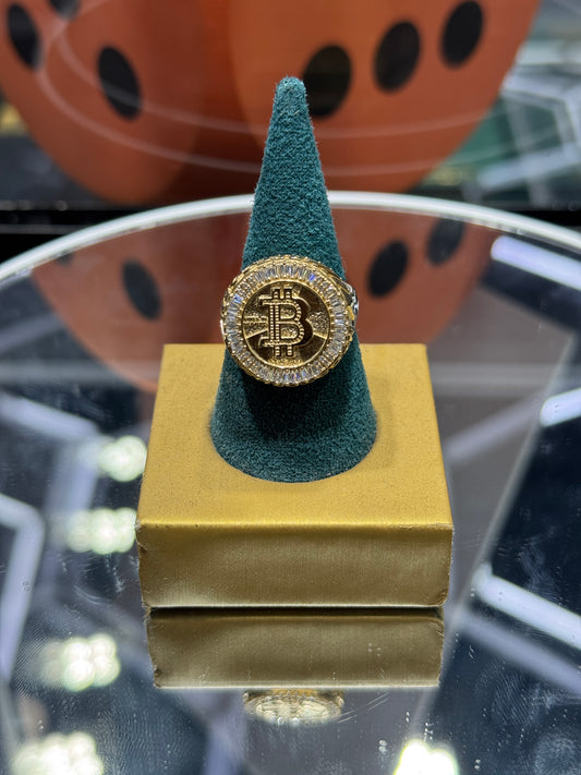 14k gold round Bitcoin ring size 10.5 for men