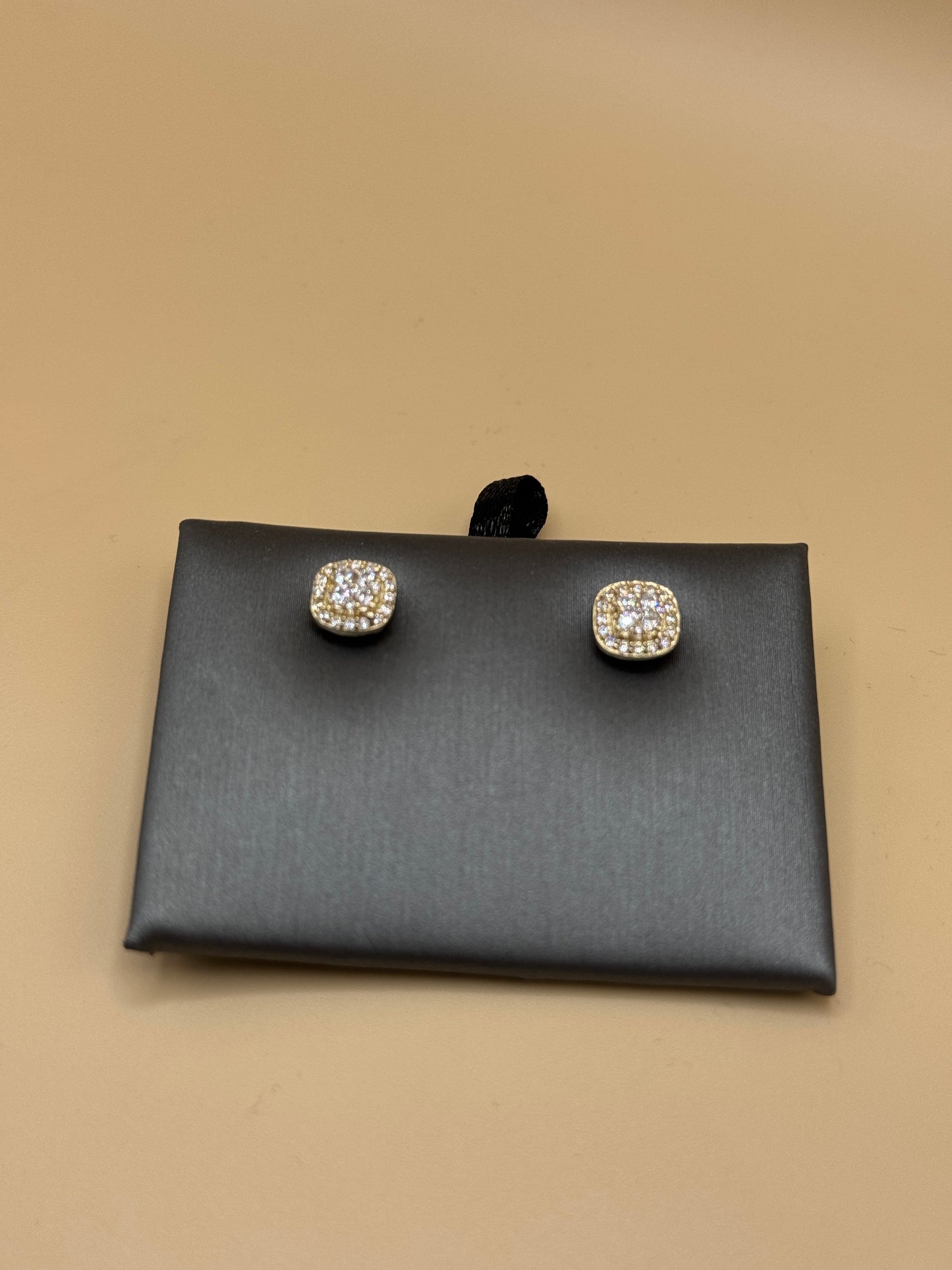 14K Gold CZ Square Stud Earrings for Men – Real Gold Earrings, Iced Out Studs, Hip Hop Jewelry
