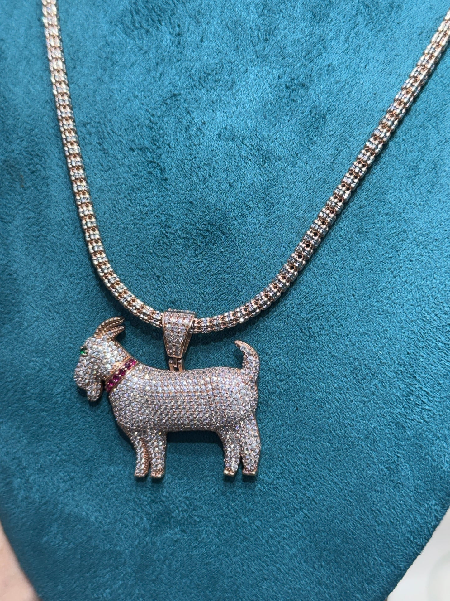 14K Rose Gold Ice Chain – 3.5mm | 24” with Goat Pendant for men