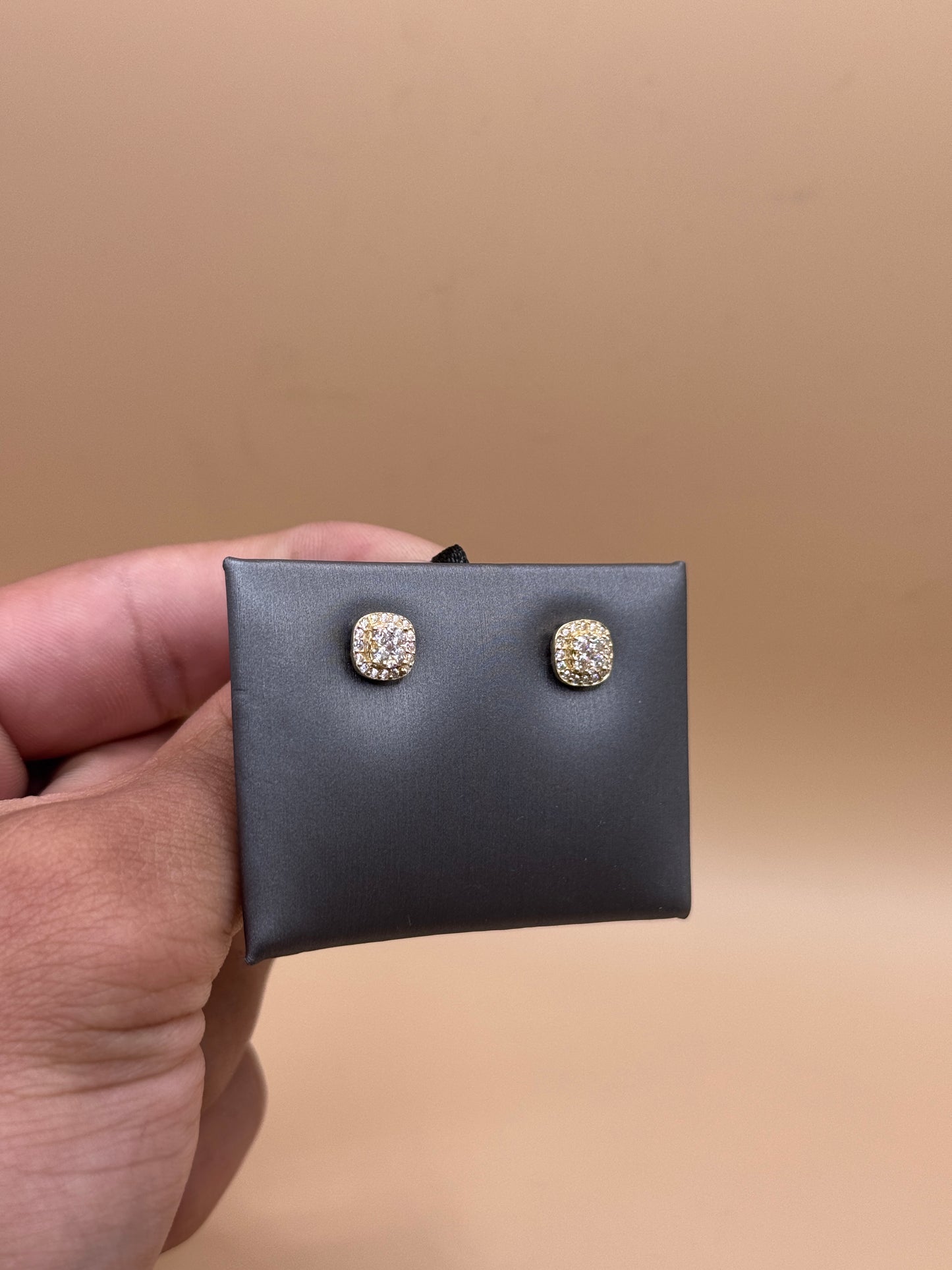 14K Gold CZ Square Stud Earrings for Men – Real Gold Earrings, Iced Out Studs, Hip Hop Jewelry