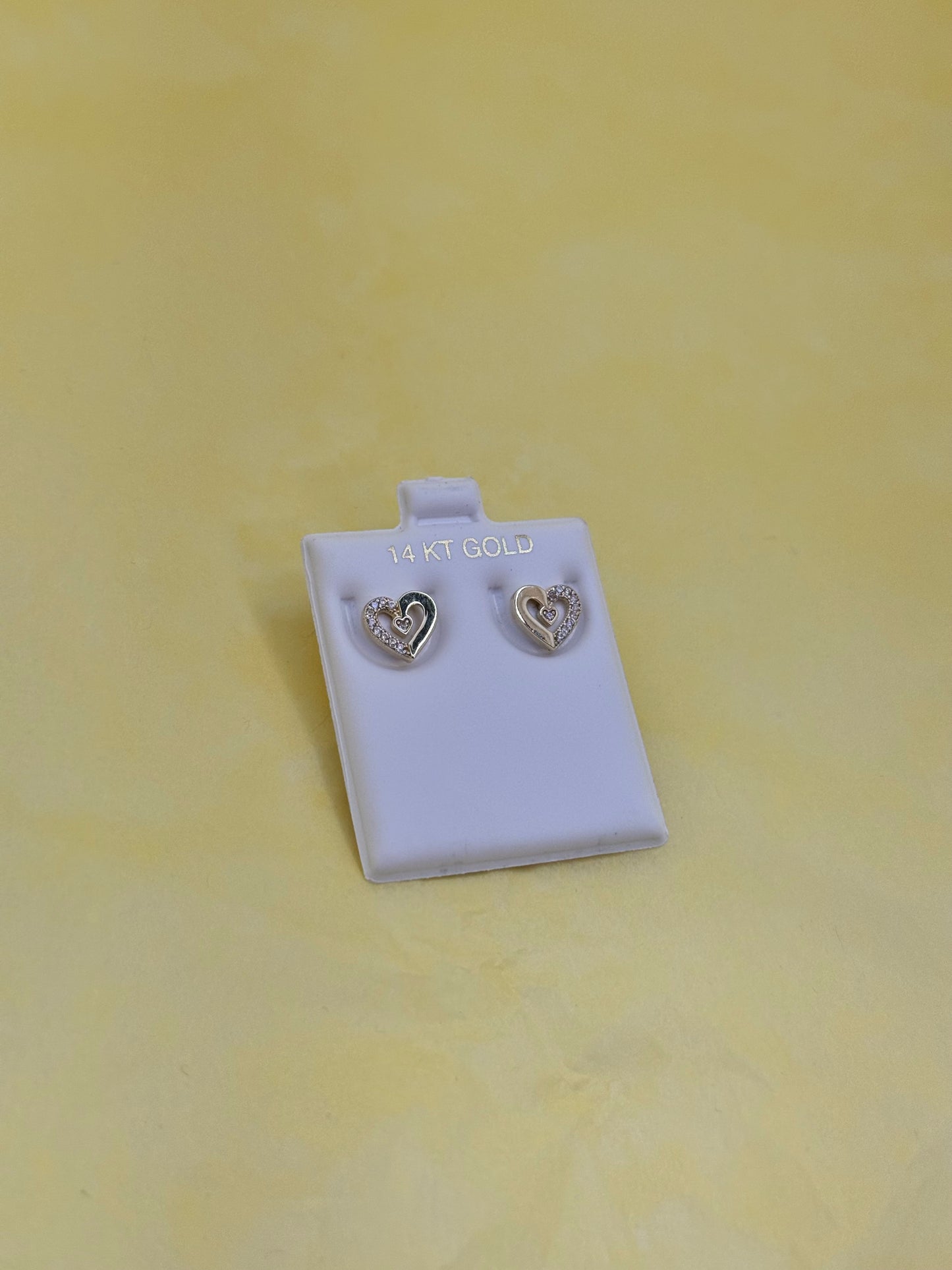 14k gold heart earring with cubic zirconia for women