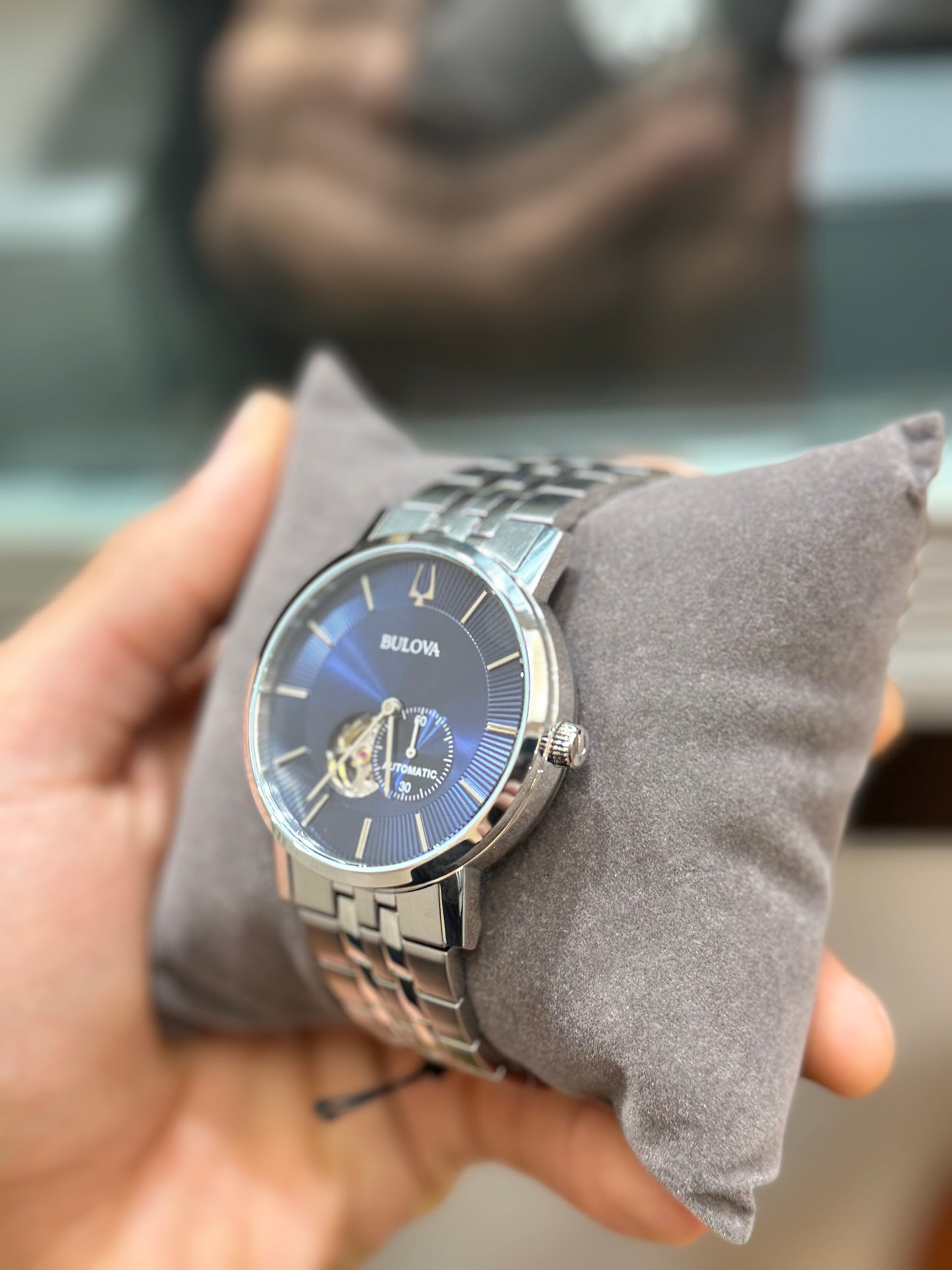 Bulova Men's Automatic Clip Stainless Steel Watch with Blue Dial