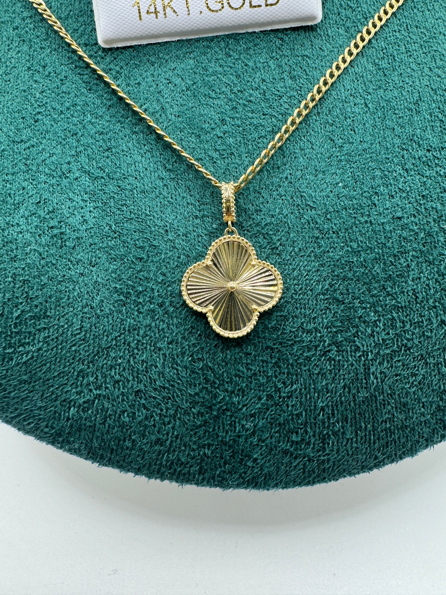 14K Gold Clover Bundle – 20” Curb Link Necklace for women with Clover Pendant & Clover Earrings