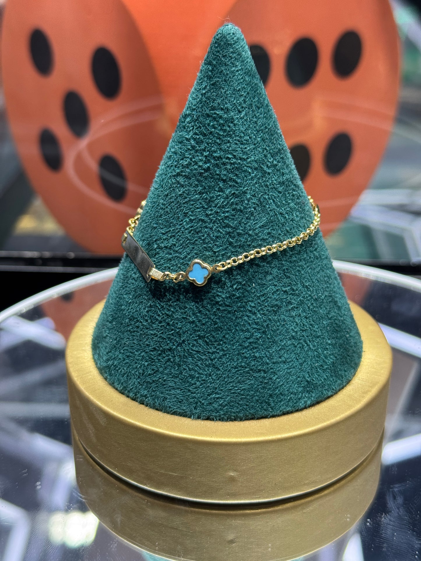 14k gold Baby engraved clover bracelet 6” inch long