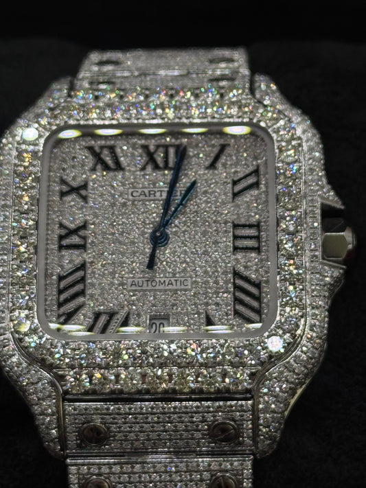 Cartier Santos Bust Down Watch with Diamond Bezel – Iced Out Luxury Watch, Men’s Statement Timepiece