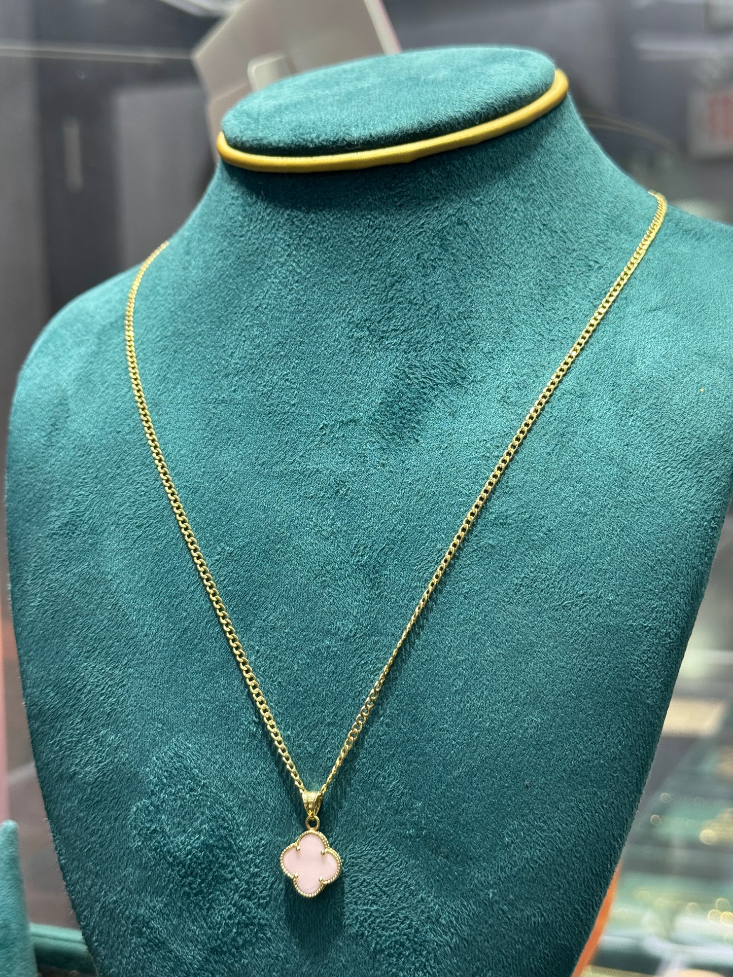 14K Gold Link chain Necklace with clover  Pendant for  – 20” Inches for women