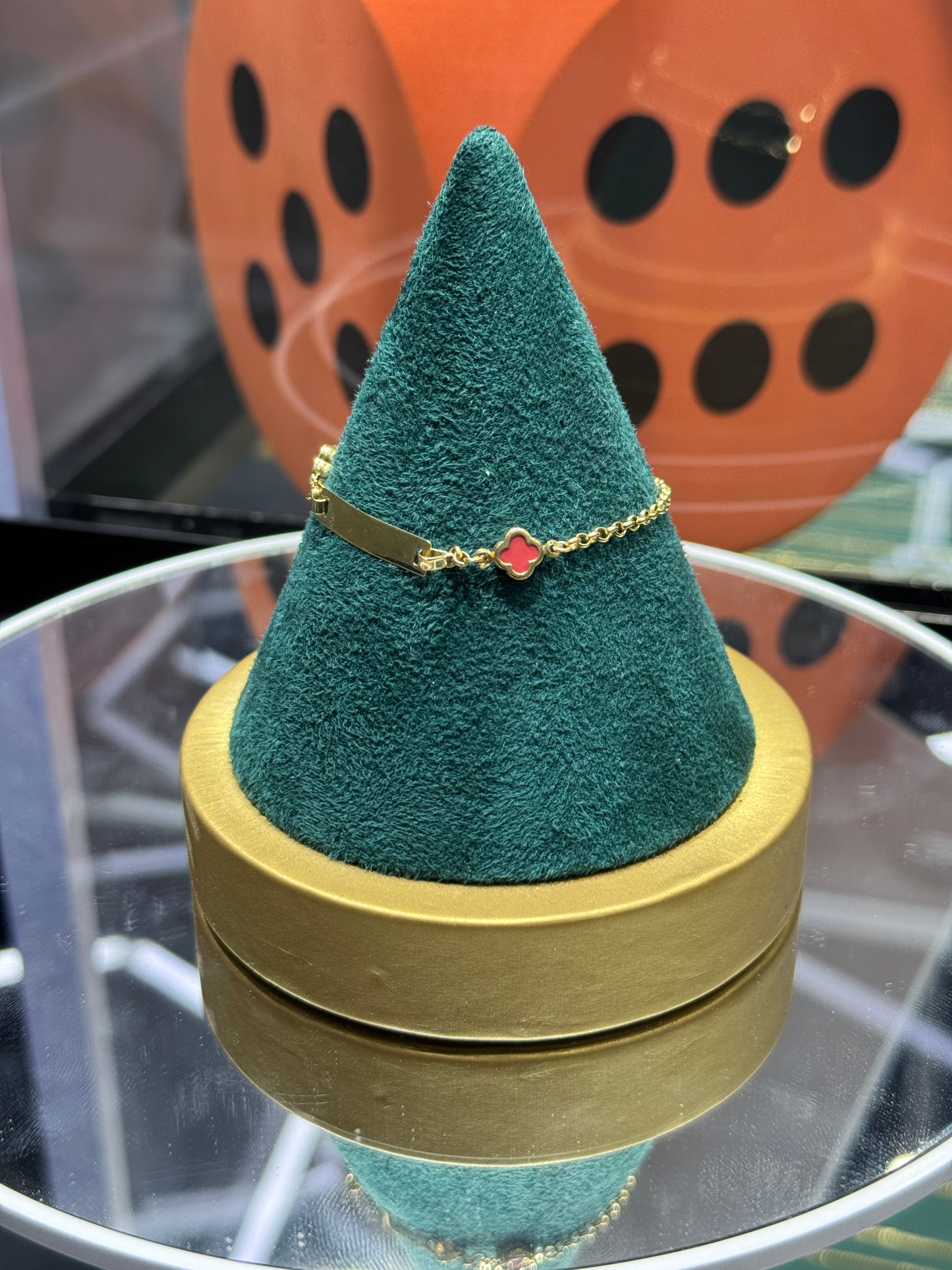 14k gold Baby engraved clover bracelet 6” inch long