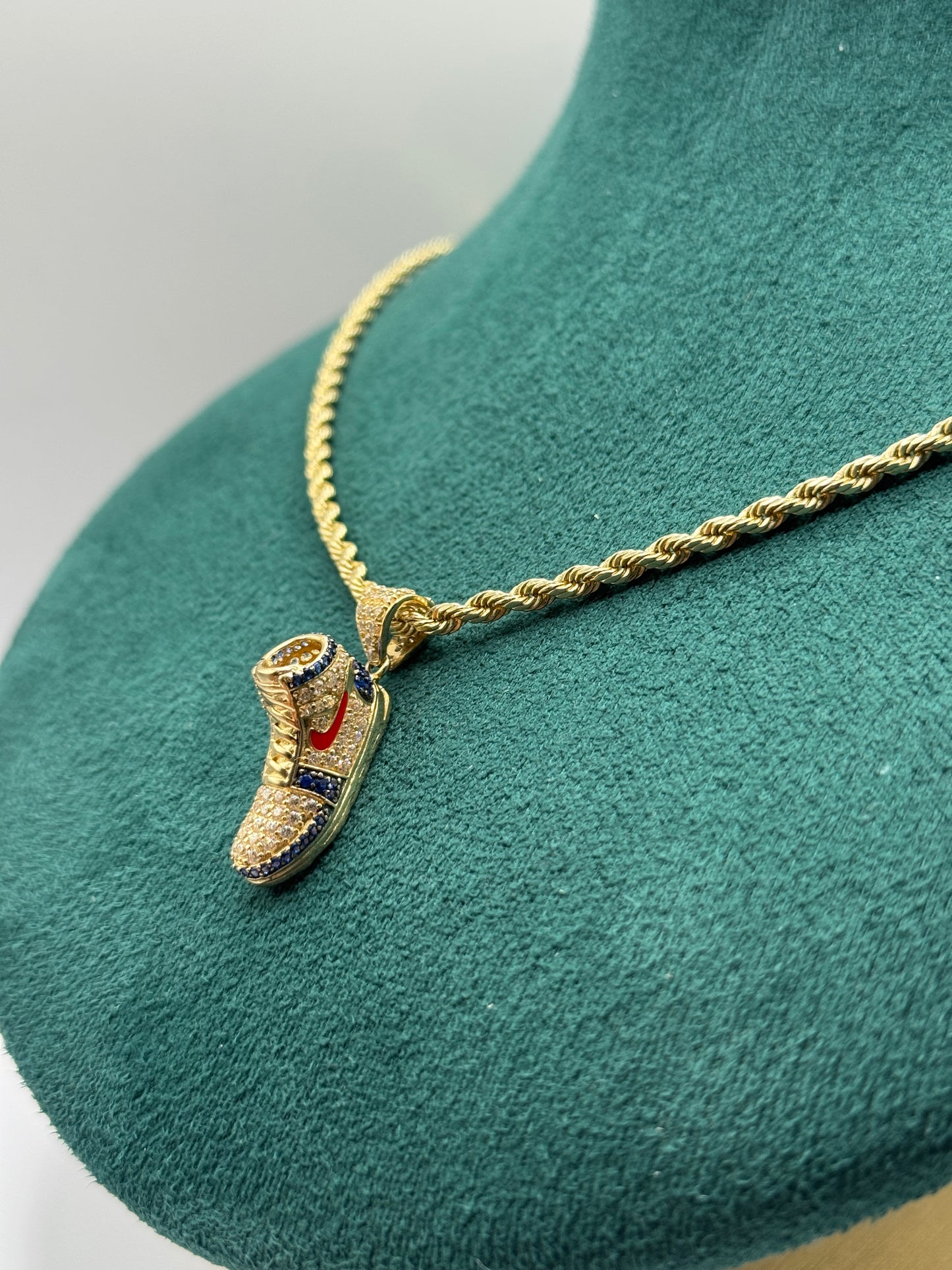 14K Gold Rope Chain with Shoe Pendant 23” long for men