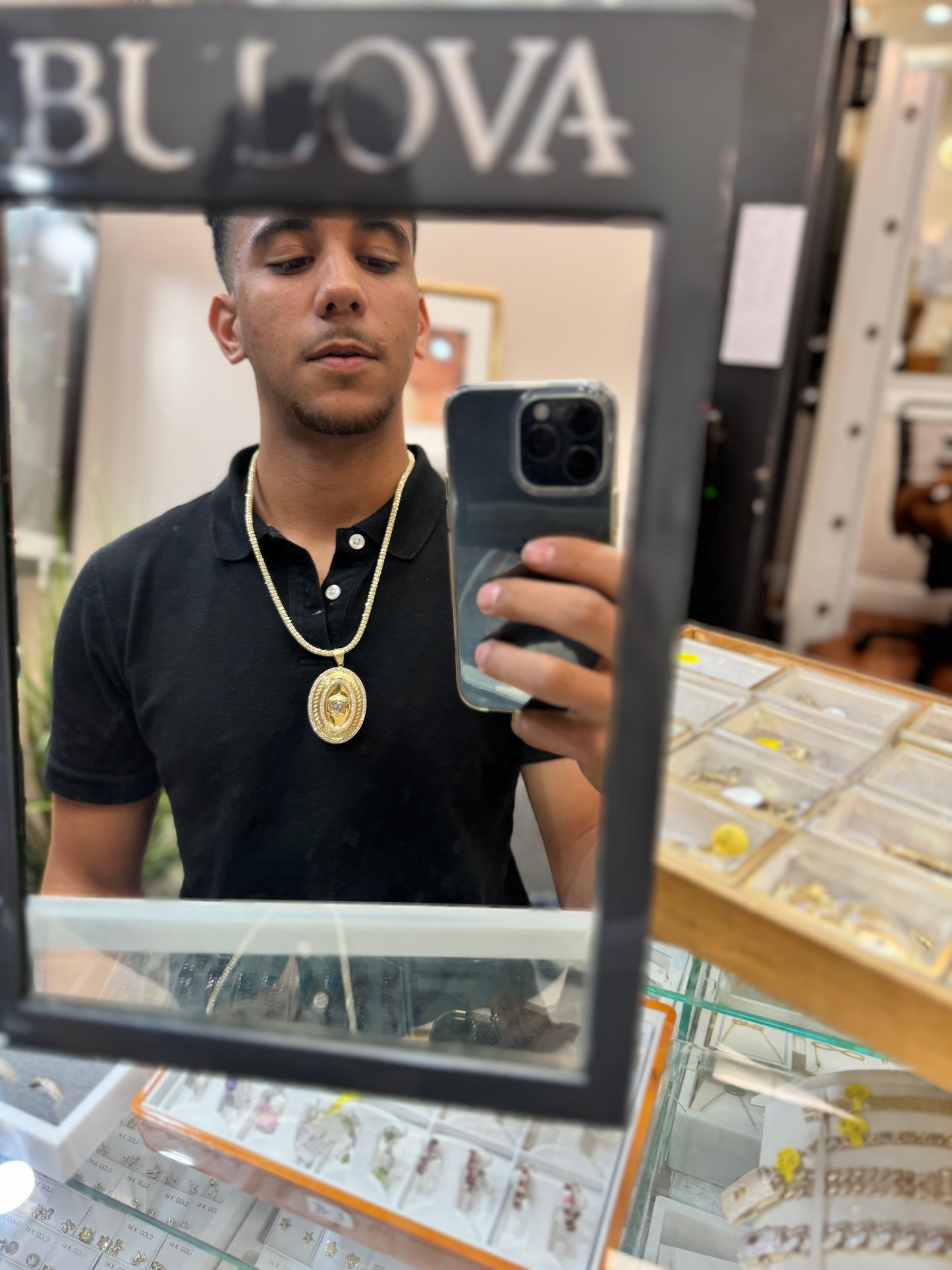 14k gold Ice chain 22” with Versace pendant for men