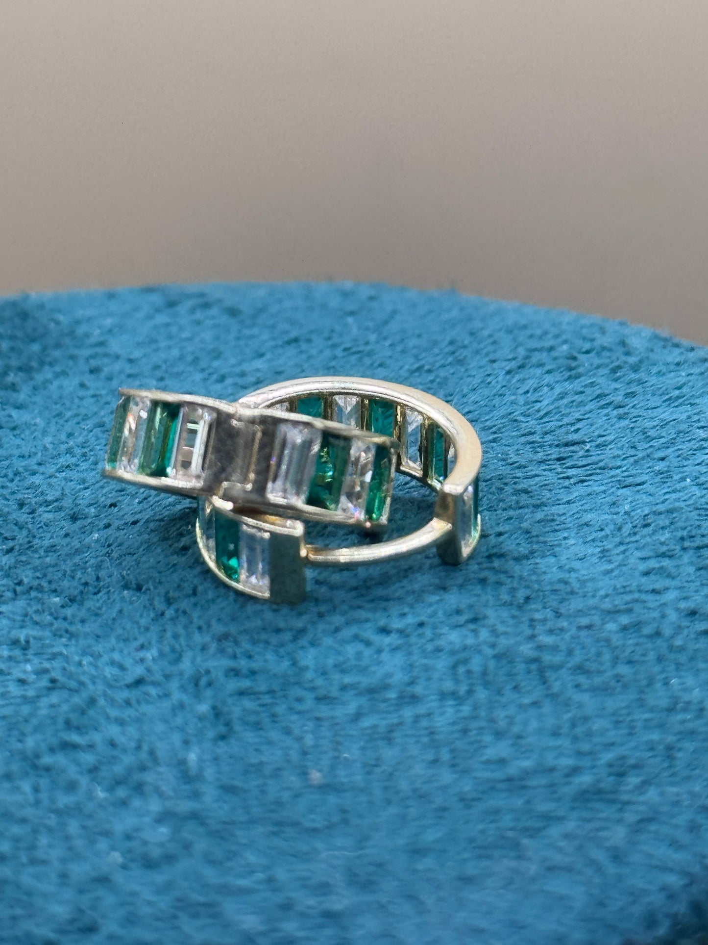 14K Gold Baguette Hoop Earrings with Emerald – Luxury Gold Hoops for Women, Green Stone Earrings