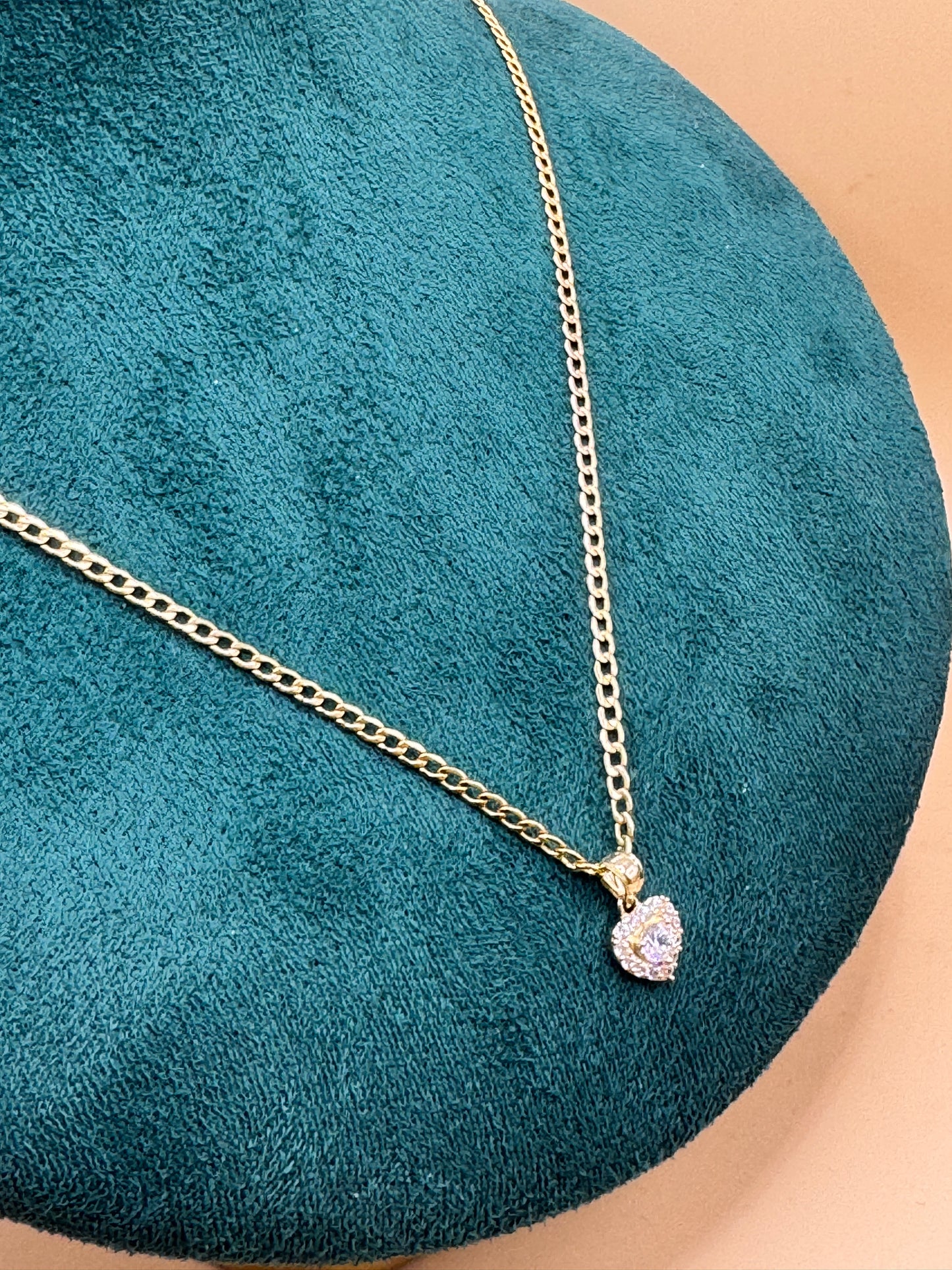 14K Gold Curb Link Chain – 20” with CZ Heart Pendant for her