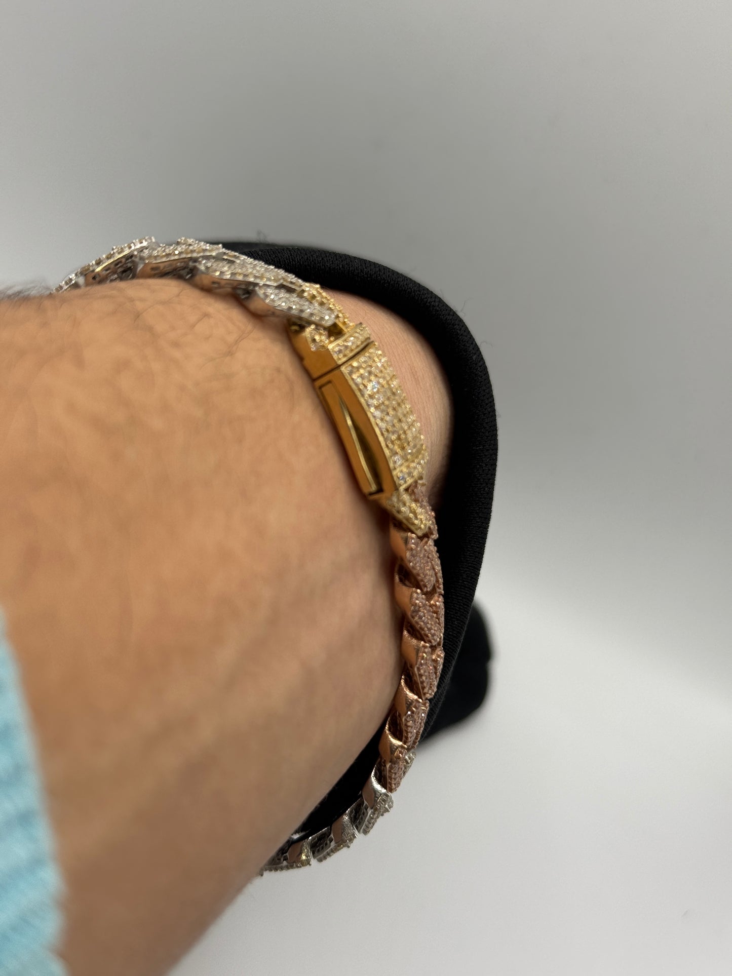 14K Gold Baguette Bracelet – Tri-Color (Yellow Gold, White Gold & Rose Gold) – 8”