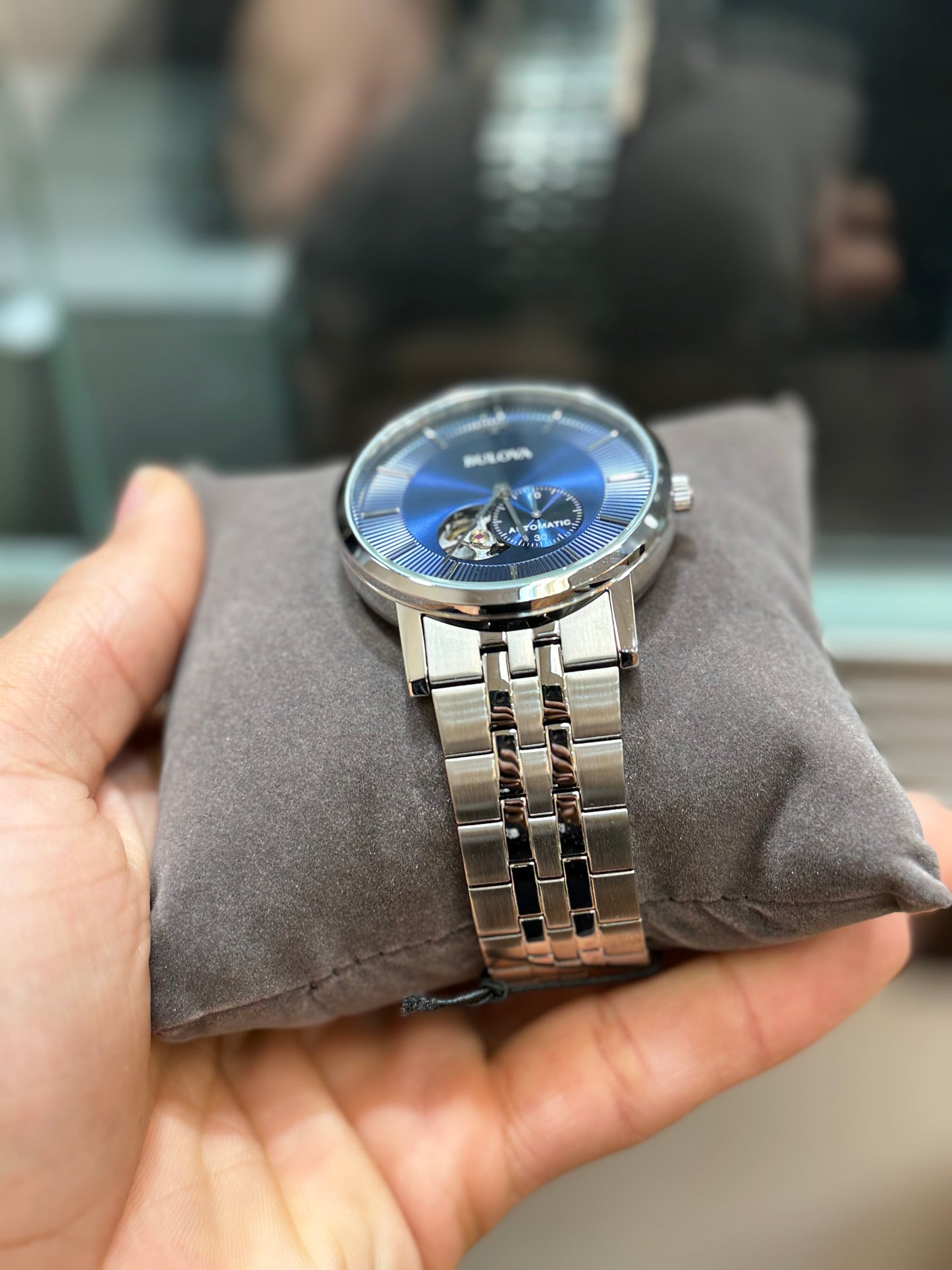Bulova Men's Automatic Clip Stainless Steel Watch with Blue Dial