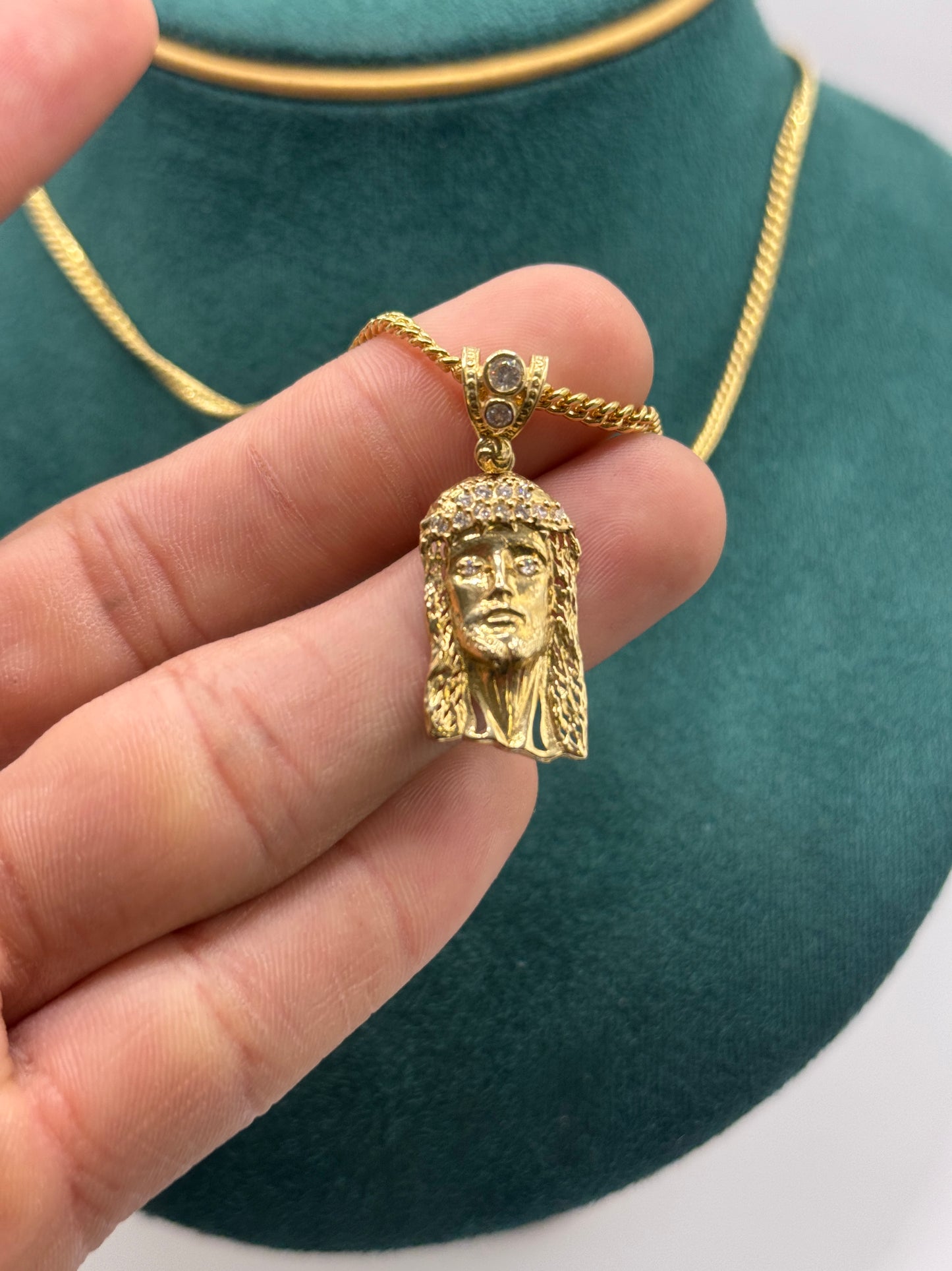 14K Gold Miami Cuban Link Necklace with Jesus Face Pendant – 24”