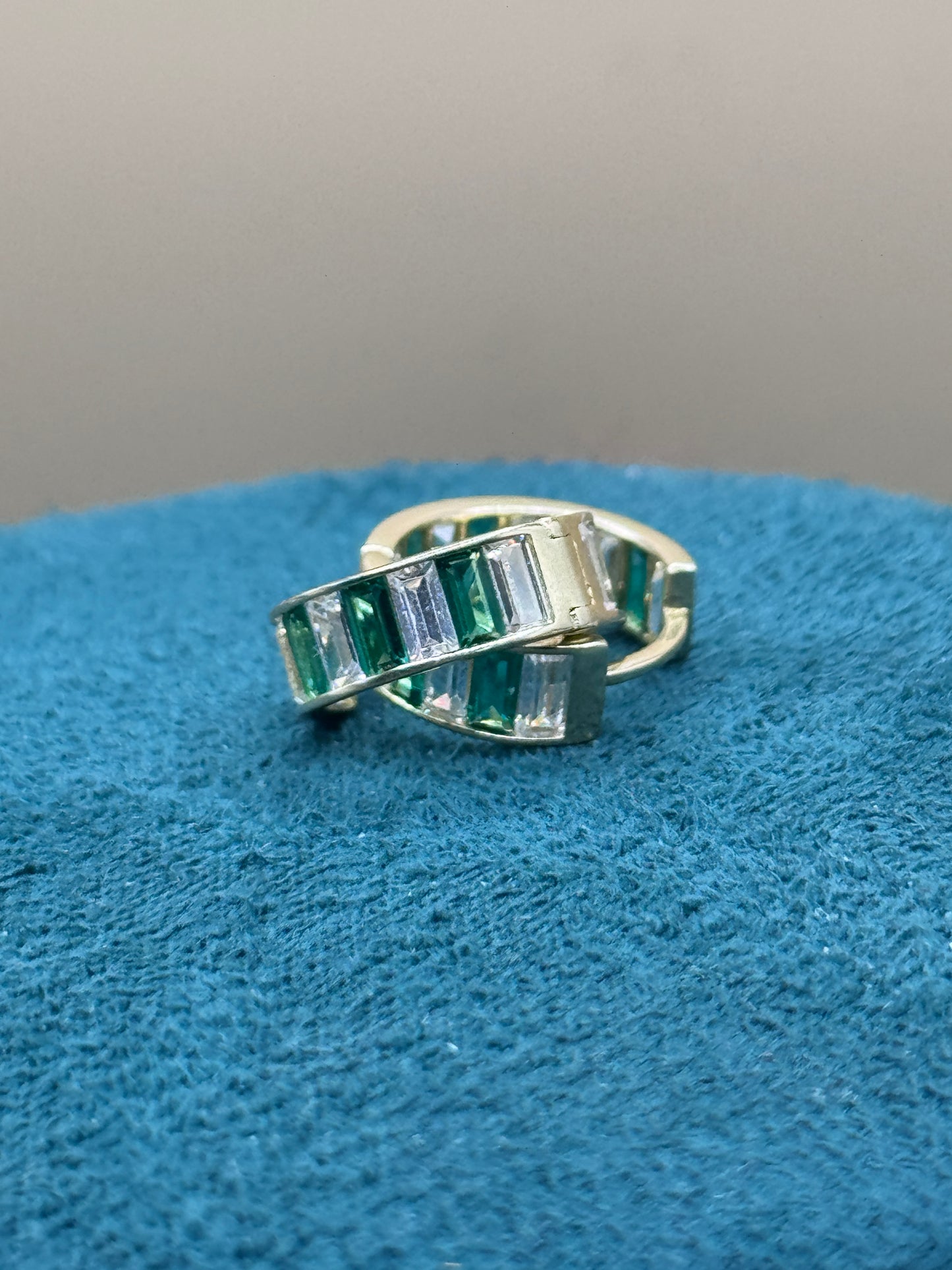 14K Gold Baguette Hoop Earrings with Emerald – Luxury Gold Hoops for Women, Green Stone Earrings