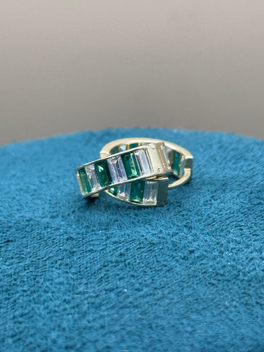 14K Gold Baguette Hoop Earrings with Emerald – Luxury Gold Hoops for Women, Green Stone Earrings