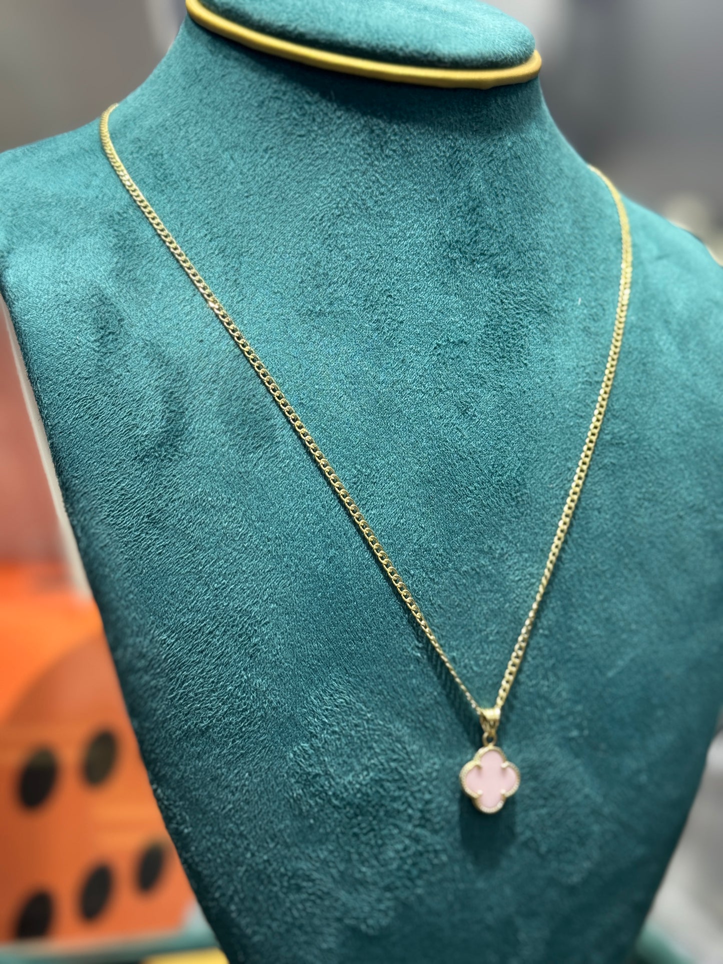 14K Gold Link chain Necklace with clover  Pendant for  – 20” Inches for women