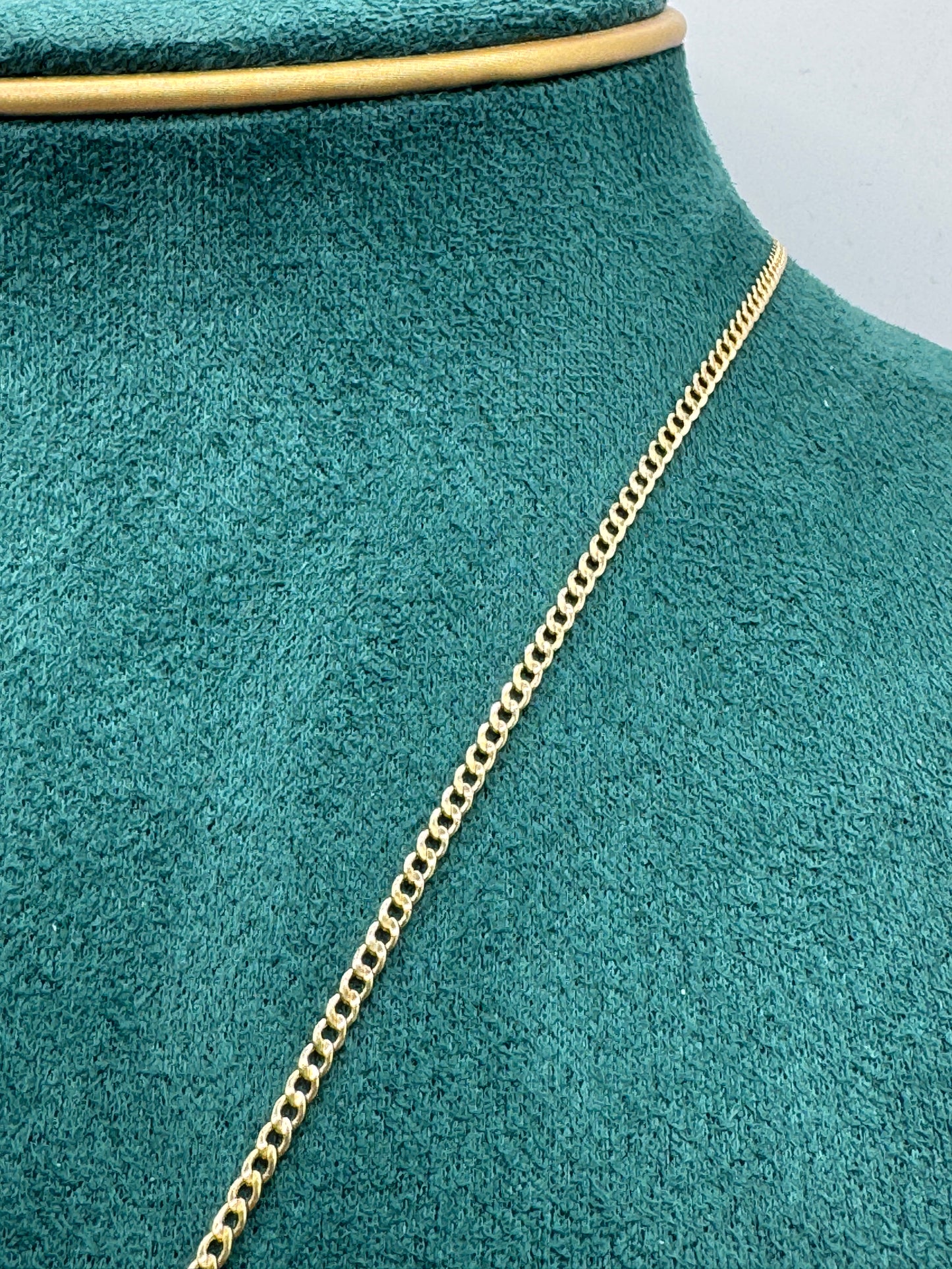 14K Gold Curb Link Necklace for women with Clover CZ Pendant – 20”