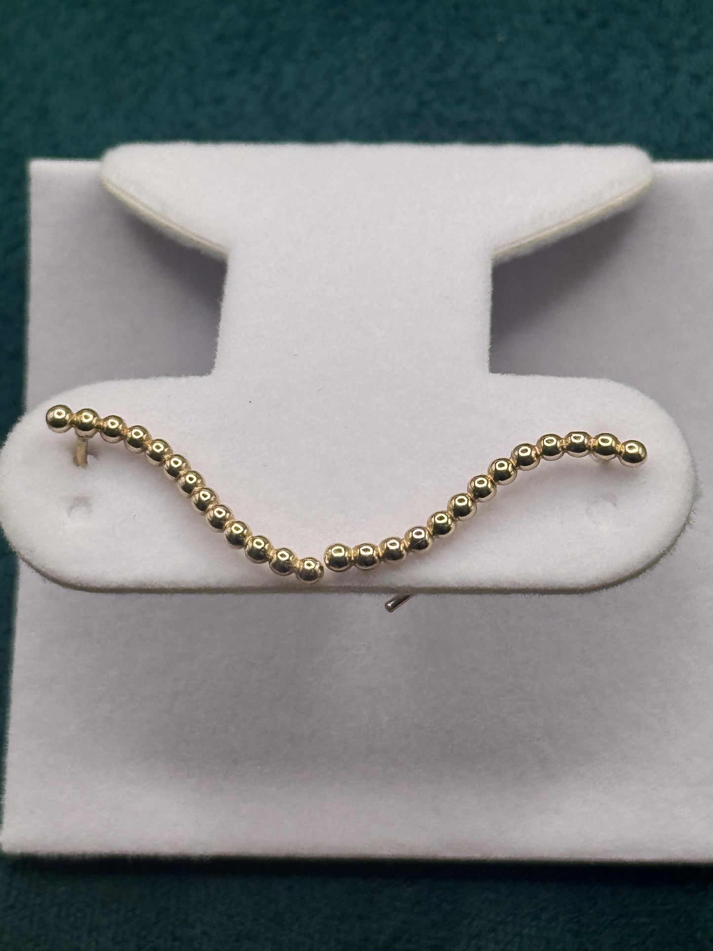 14K Gold Beaded Ear Climbers – Minimalist Gold Ear Crawler Earrings for Women, Dainty Jewelry