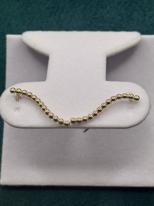 14K Gold Beaded Ear Climbers – Minimalist Gold Ear Crawler Earrings for Women, Dainty Jewelry