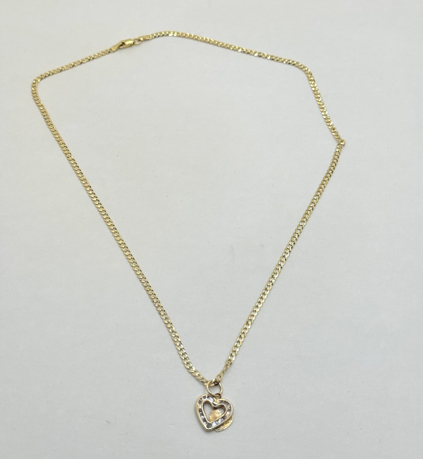 14K Gold Curb Link Necklace – Double Heart Elegance