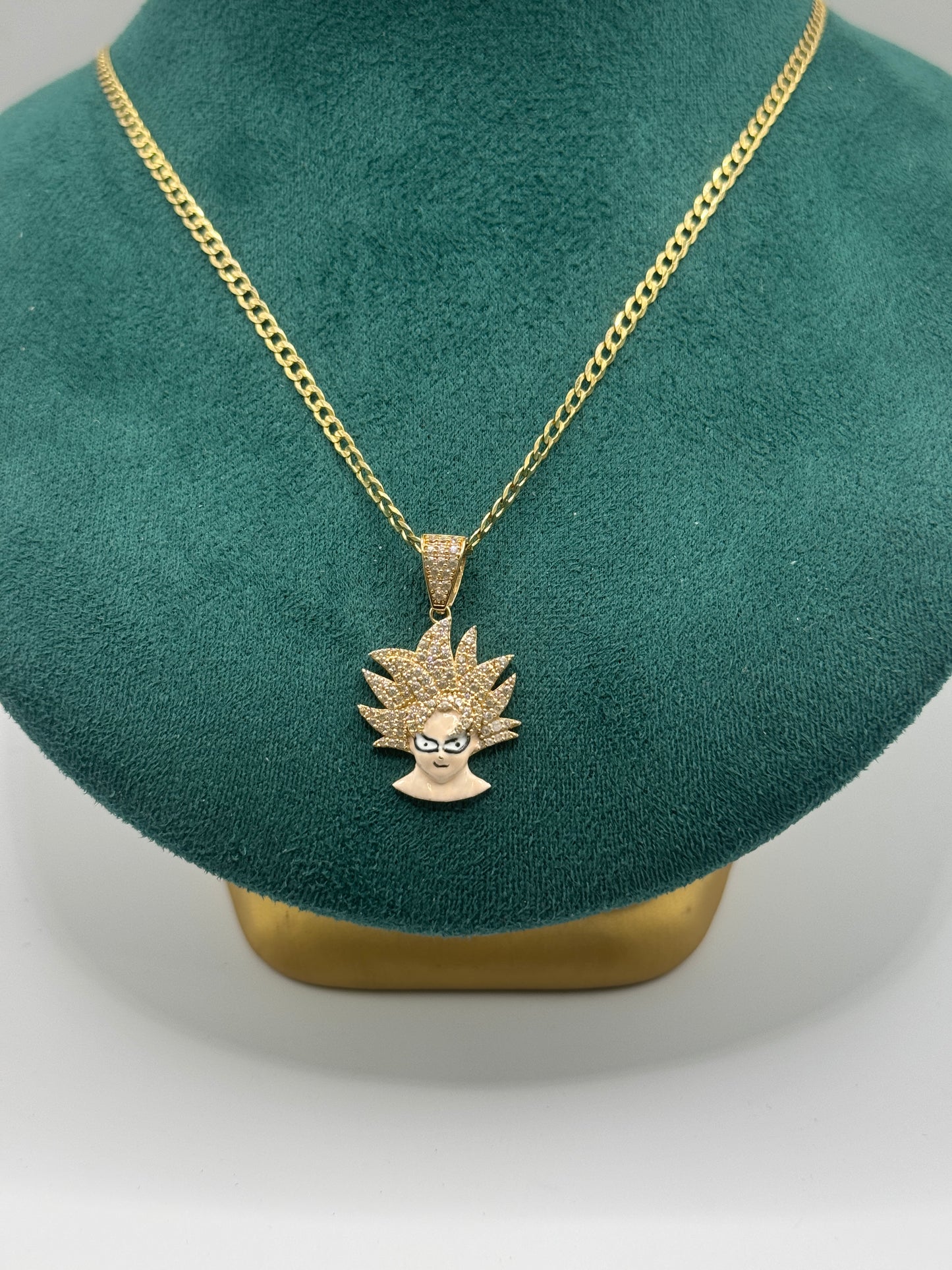 14K Gold Curb Link Chain 22”long  – 3.1mm with Dragon Ball Z Character Pendant