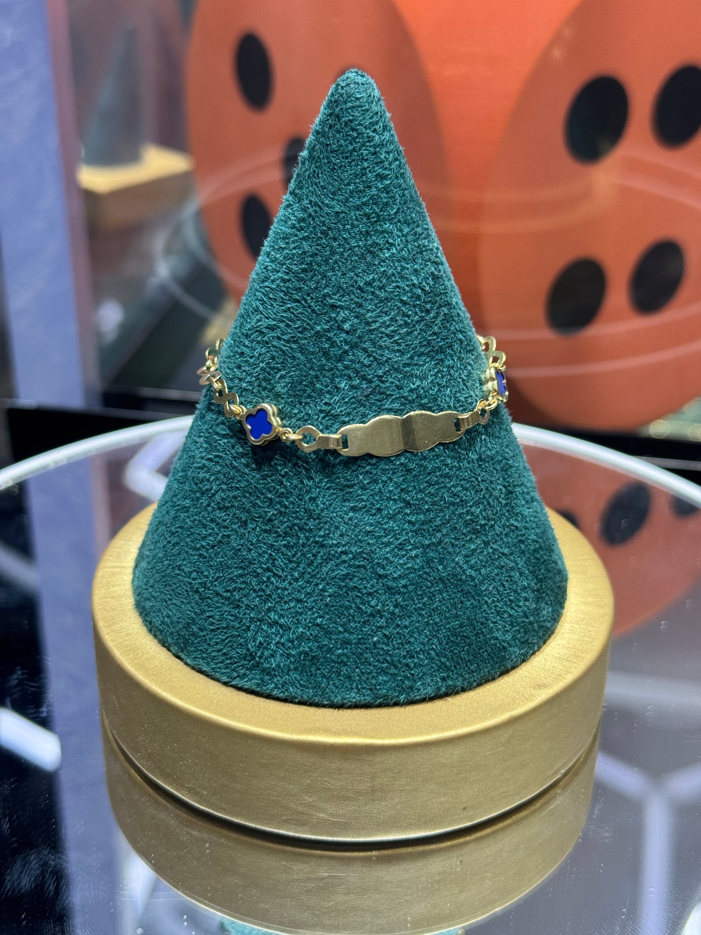 14k gold Baby engraved clover bracelet 6” inch long