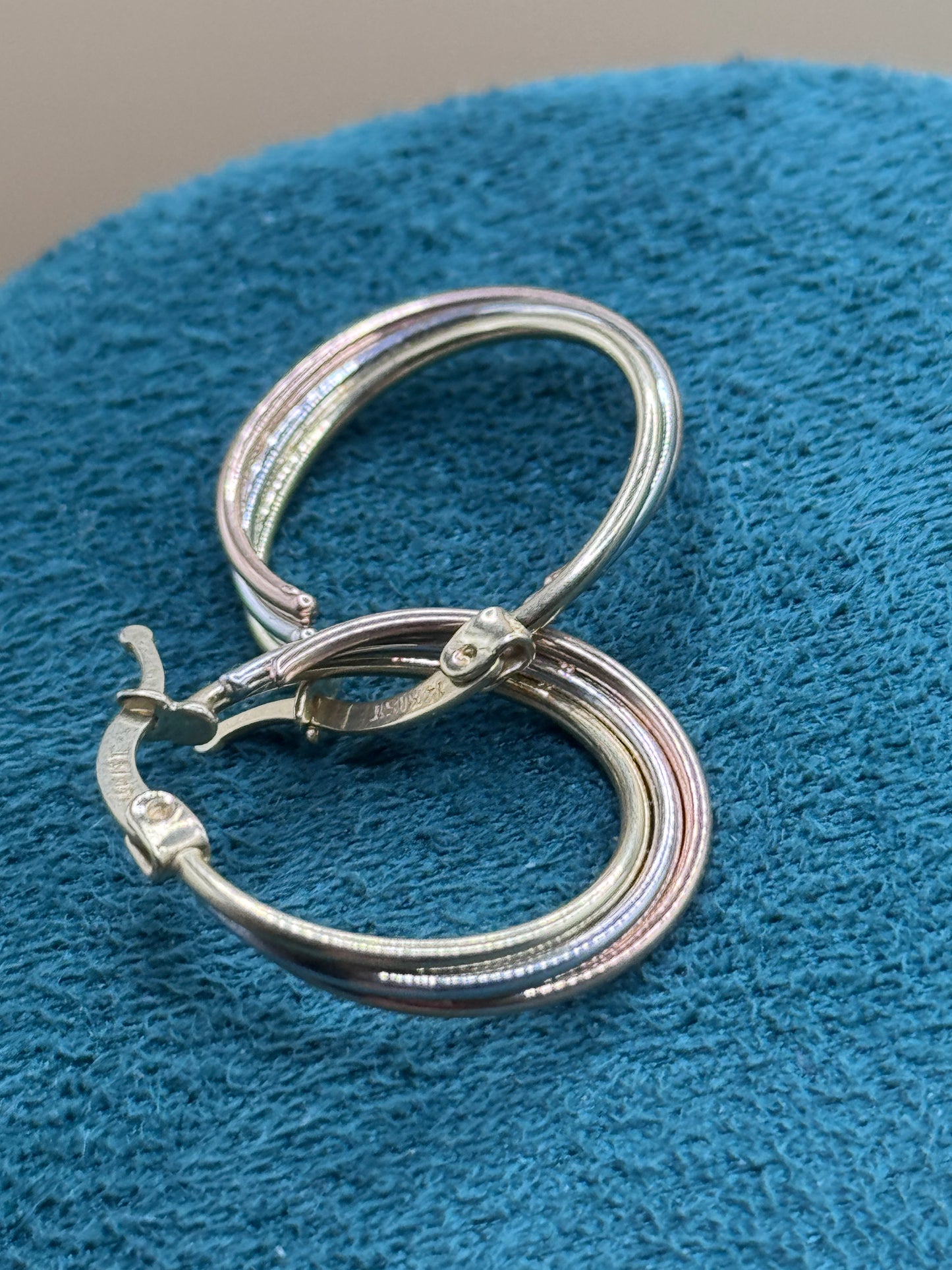 14K Tri Tone Gold Hoop Earrings – White Yellow Rose Gold Hoops, Dainty Everyday Earrings for Women