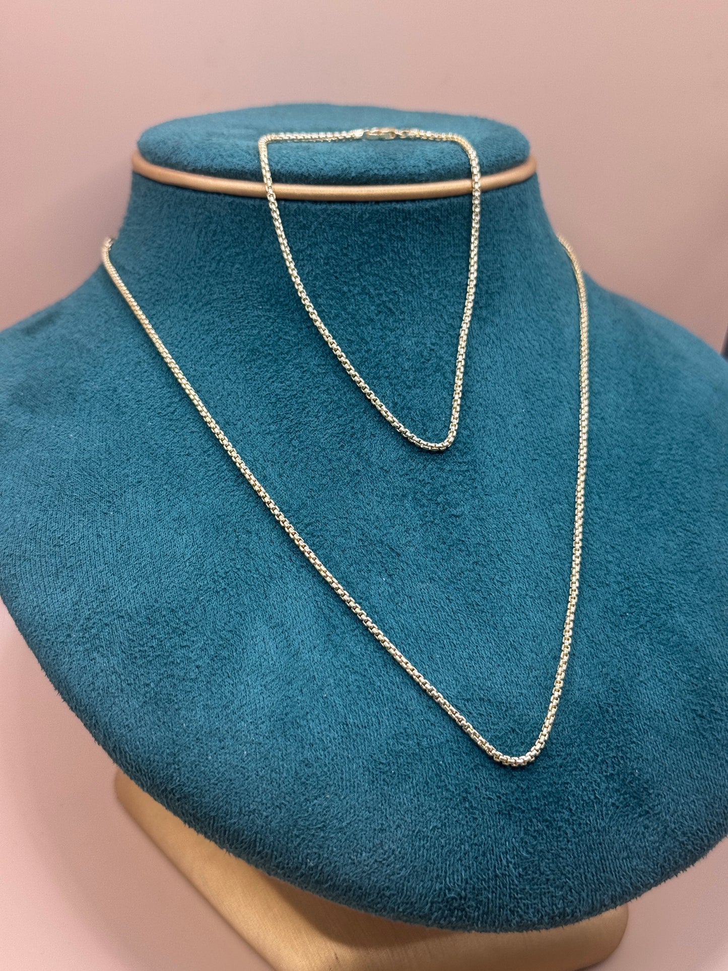14K Gold Round Box Chain Set – 18” Necklace & 8” Bracelet Unisex, Matching Gold Jewelry Set