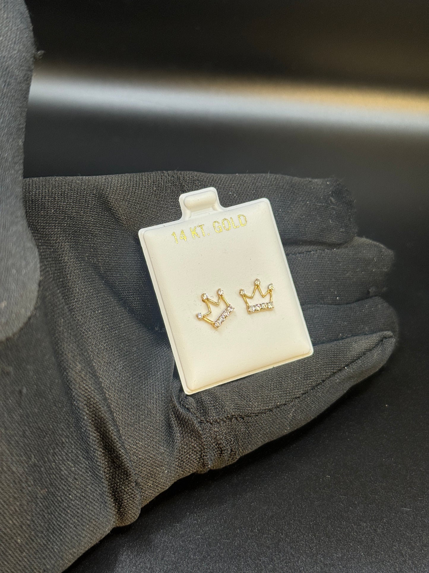 14K Gold Crown Stud Earrings for Women – Sparkling Royalty