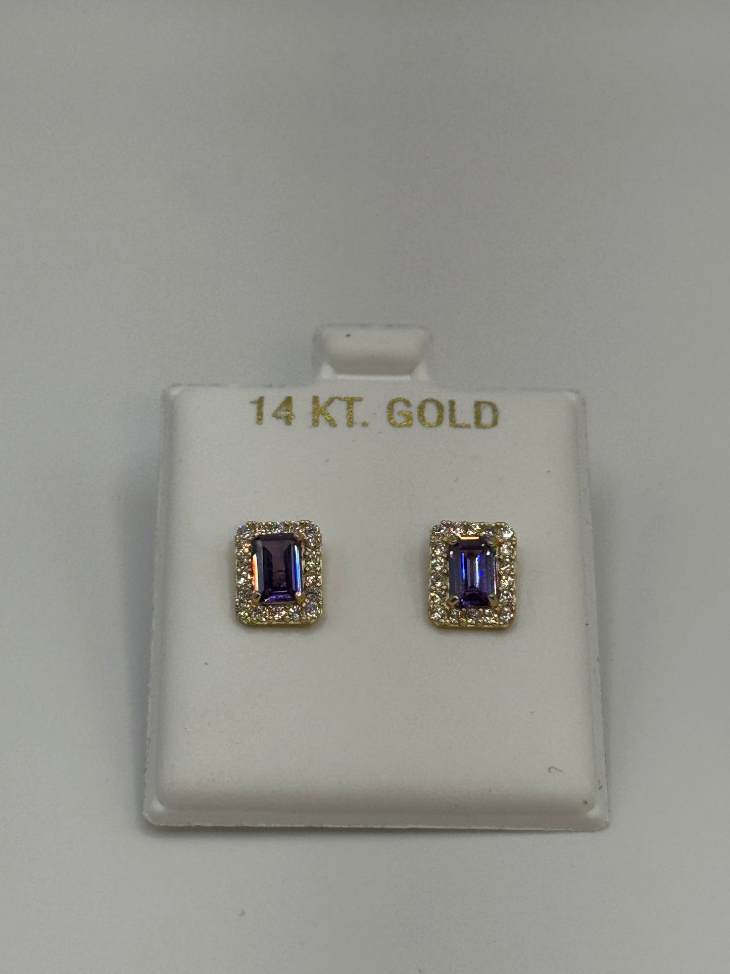 14K Gold ZC Amethyst Stud Earrings for Women