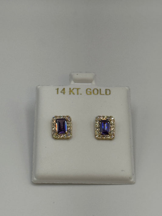14K Gold ZC Amethyst Stud Earrings for Women