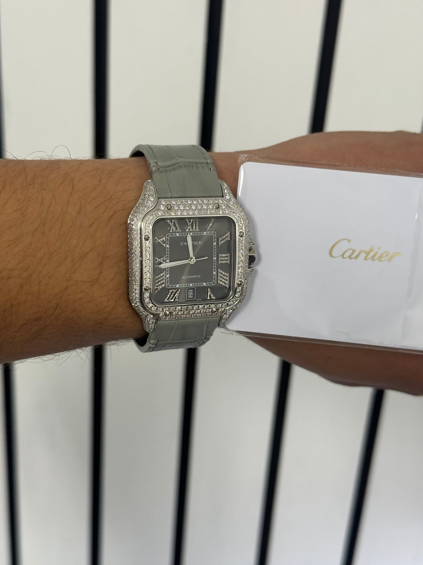 Cartier Santos Watch with Diamond Bezel – Luxury Timepiece