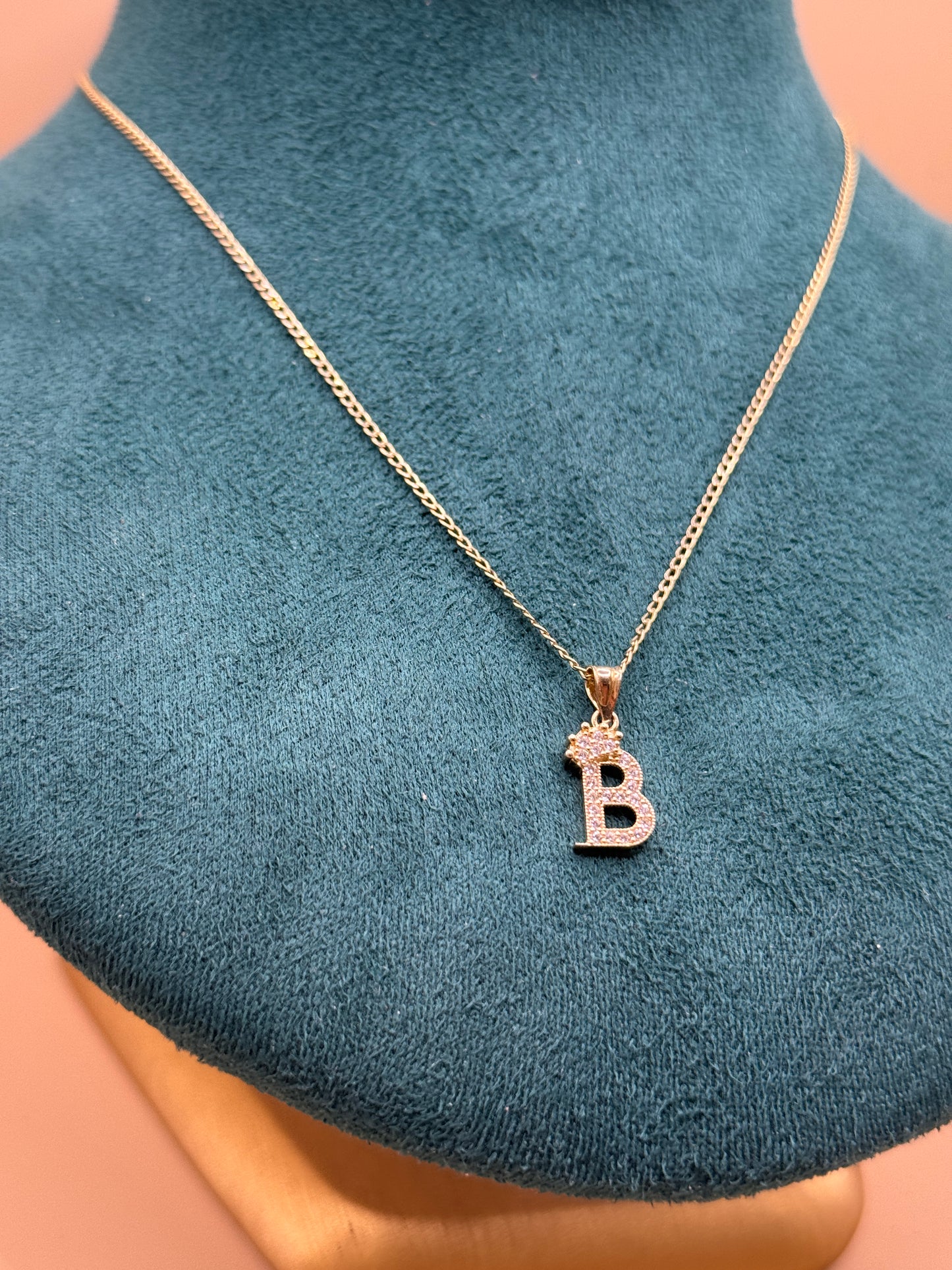 14K Gold Necklace with Letter B Pendant – Personalized Elegance for Everyday Wear 16”  long