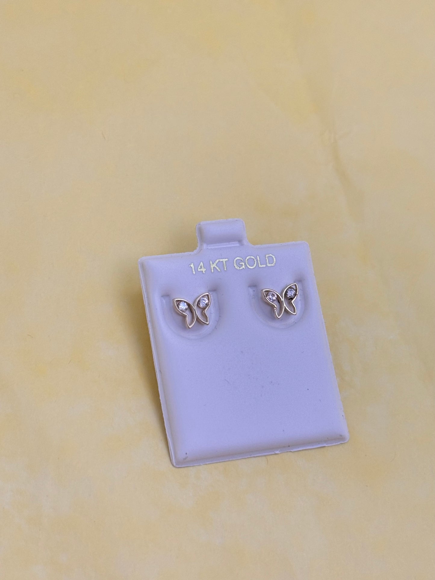 14k Gold Butterfly stud earrings for women with cubic zirconia